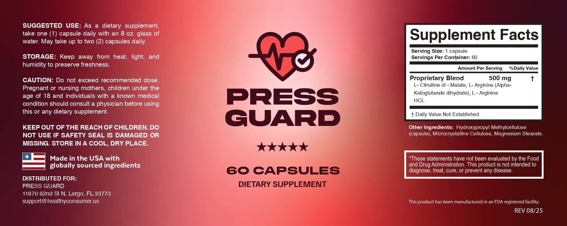 Press Guard Supplement Facts Label