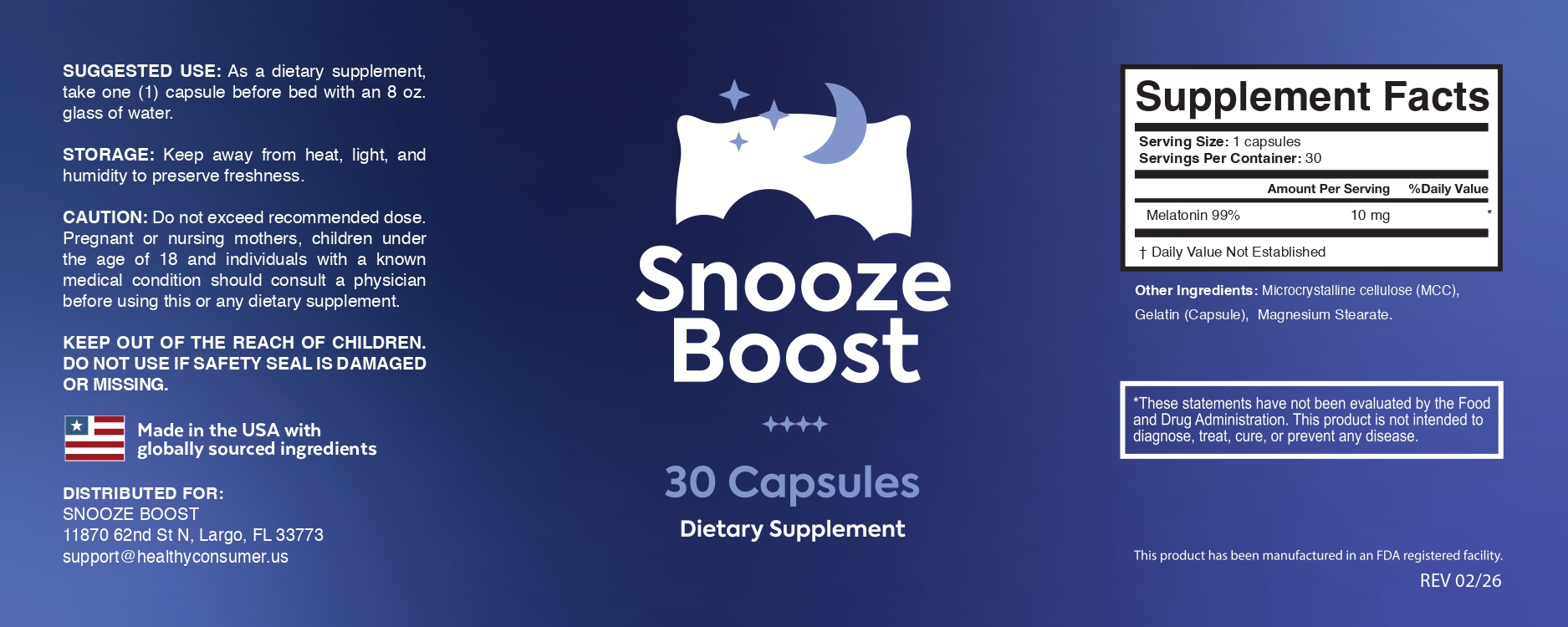Snooze Boost Supplement Facts Label